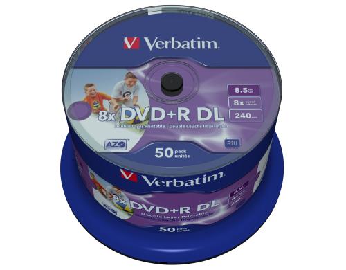 Verbatim DVD+R 8x Double Layer 8.5GB,50Sp bis 8-fach, bedruckbar ohne Logo