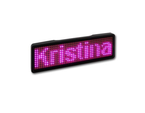 LED Name Tag, 11x44 Pixel, USB Rahmen schwarz - LED pink