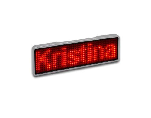 LED Name Tag, 11x44 Pixel, USB Rahmen silber - LED rot