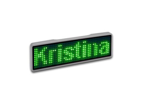 LED Name Tag, 11x44 Pixel, USB Rahmen silber - LED grün
