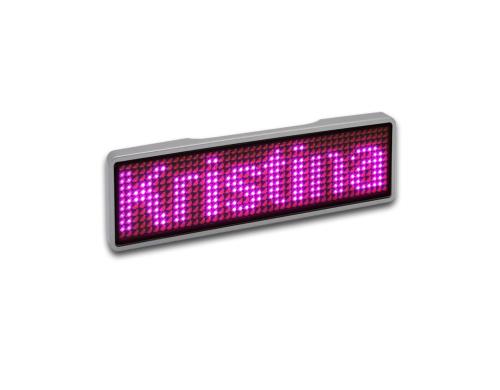 LED Name Tag, 11x44 Pixel, USB Rahmen silber - LED pink