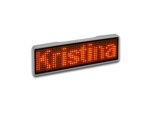 LED Name Tag, 11x44 Pixel, USB Rahmen silber - LED orange