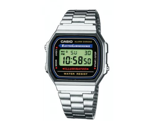 Casio, Collection, A168WA-1YES Edelstahlarmband, Tagesalarm,