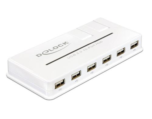 Delock 61857 USB 2.0 Hub 10 Port weiss, inkl. Netzteil 5 V / 2.5 A