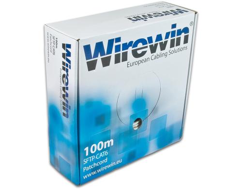 Wirewin Patchkabel: S/FTP, PIMF, 100m Cat.6, 1Gbps, 250MHz, grau