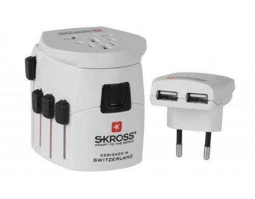 SKROSS World-Reiseadapter Pro+ USB, 150 Lä. 2+3 polige Geräte, Muli-Länder-/USB-Aufsatz