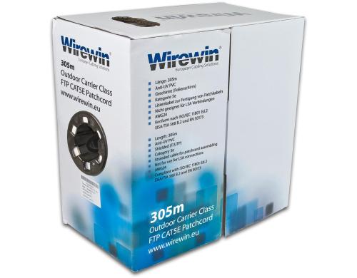 Wirewin Patchkabel: F/UTP, 305m, Outdoor Cat.5e, 1Gbps, schwarz, inkl ESD Kabel