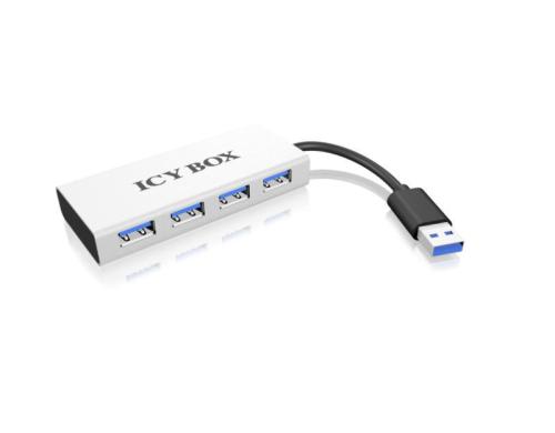 ICY BOX IB-AC6104, weiss, 4x USB3.0 Hub, mit integriertem Kabel, Plug & Play