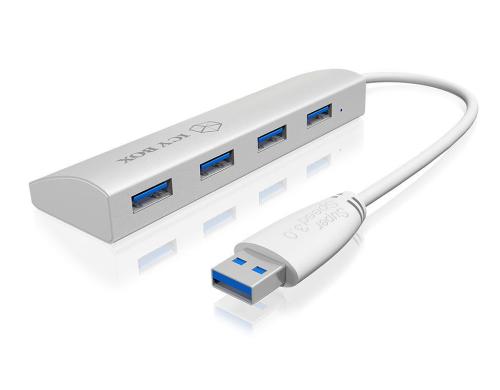 ICY BOX IB-AC6401, silber, 4x USB3.0 Hub, mit integriertem Kabel, Plug & Play