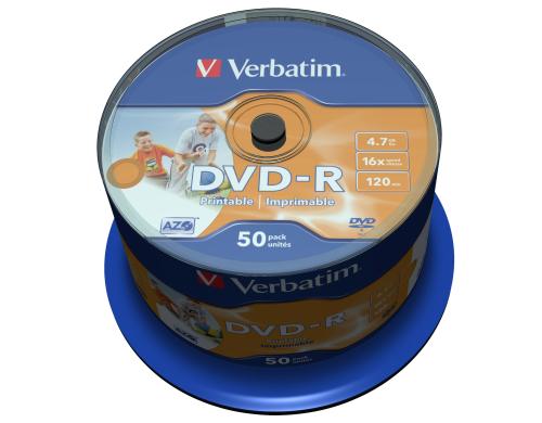 Verbatim DVD-R Medien 4.7GB,16x,50er Spind Wide Photo Printable Surface,Generic Prof.