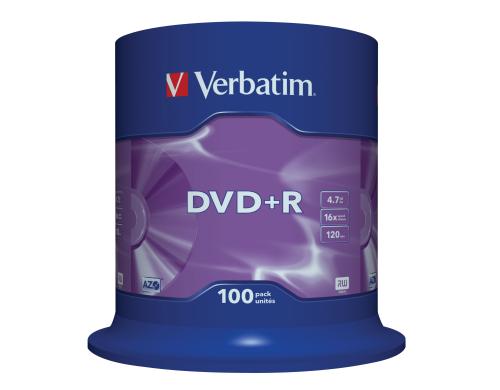 Verbatim DVD+R Medien 4.7GB,16x,100er Spind n.bedruckbar, mit Logo, Scratch Resistant
