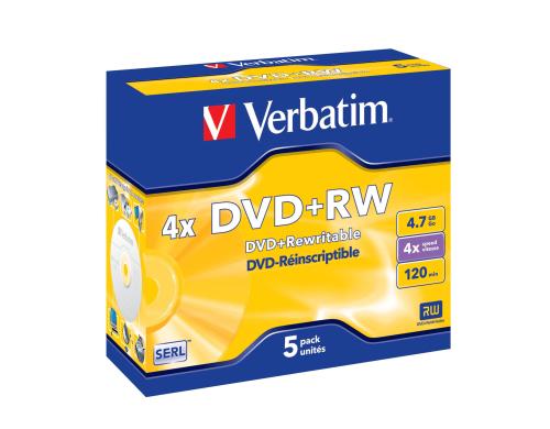 Verbatim DVD+RW 4x4.7GB 5er Pack n.bedruckbar, mit Logo, Jewel Case