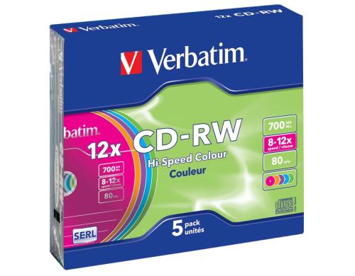 Verbatim CD-RW 12x 700MB/80Min, 5er Pack nicht bedruckbar, mit Logo