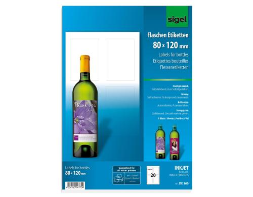 Sigel InkJet Flaschen-Etiketten A4 5 Bogen à 4 Etiketten zum Selbstgestalten
