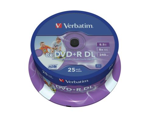 Verbatim DVD+R 8x Double Layer 8.5GB,25Sp bis 8-fach, bedruckbar
