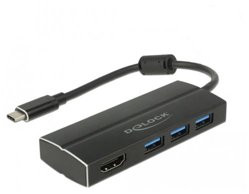 Delock USB 3.1 Gen1 Adapter Type-C Stecker 3x USB Typ-A + 1x HDMI (DP Alt Mode)