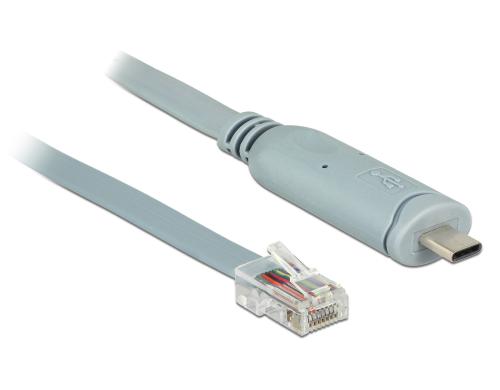 Delock USB-C zu RJ-45 Konsolenkabel, 0.5m RS-232, Kompatibel mit Cisco Geräten, grau