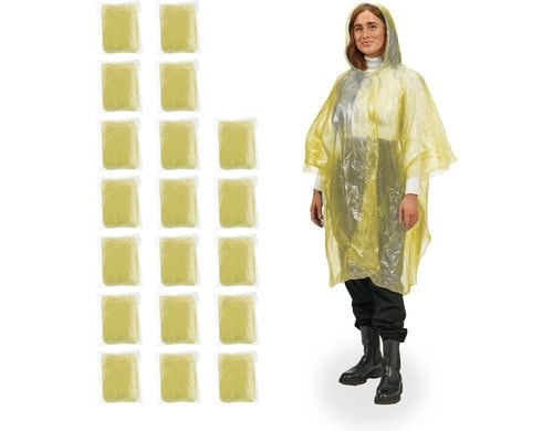relaxdays Regenponcho einweg  20er Set ca. 122 x 125 cm, Gelb