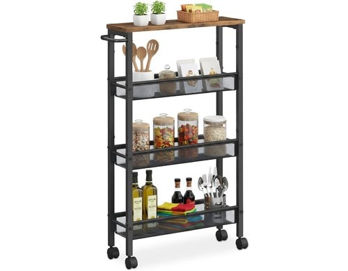 relaxdays Nischenwagen mit 4 Ebenen Schwarz/Braun