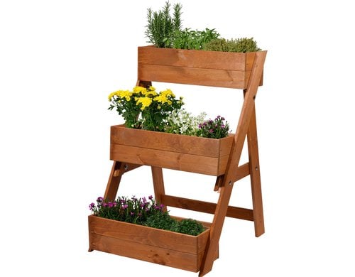Hochbeet Pflanztreppe 3-stufig aus Holz,inkl. Pflanzfolie, Braun