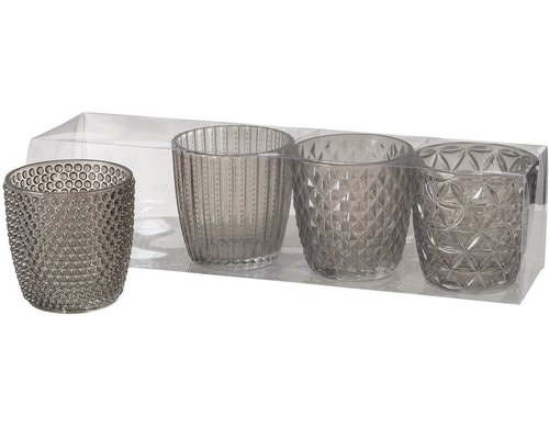 Boltze Windlicht Marilu 4 tlg. H 7.5 cm, Glas lackiert, Dunkelgrau