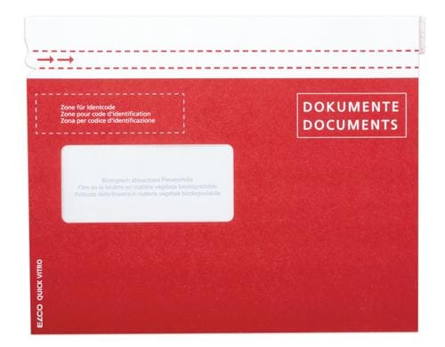 Elco Quick Vitro Dokumententaschen rot aus Papier, C5, Fenster links, 250 Stück