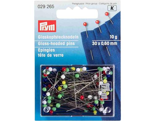 Glaskopfstecknadeln, bunt 0.60 x 30 mm, Karte 10 g, Stahl