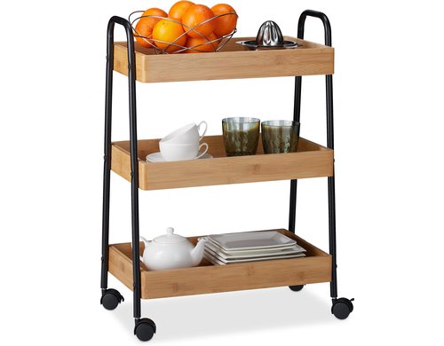 relaxdays Servierwagen Bambus Bambus, 70 x 49,5 x 28 cm