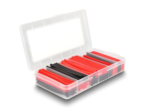 Delock Schrumpfschlauch Sortimentsbox 196-teilig, schwarz/rot, Schrumpfrate 2:1