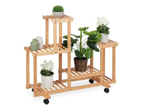 relaxdays Pflanzenständer mit 6 Ablagen Bambus, H x B x T: ca. 79 x 95 x 36 cm
