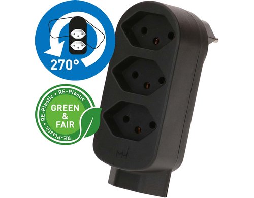 Abzweigstecker ADAPT 3+1x Typ 13 schwarz drehbar Green+Fair