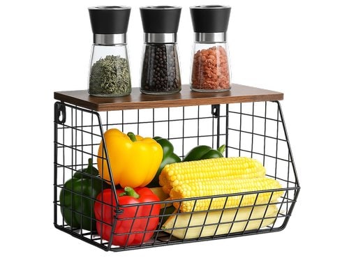 relaxdays Küchenregal mit Obstkorb Braun/Schwarz