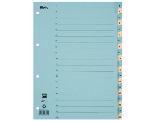 Biella Register Karton A4 1-20, 4Loch blau,gelb 1 Stück