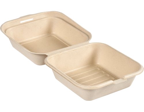 Biopak Box Hinged Bagasse braun 475ml, 50 Stk. Mit Deckel