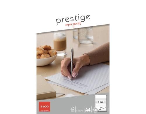 Elco Block Prestige A4 liniert 9 mm 50 Blatt, mit Löschblatt