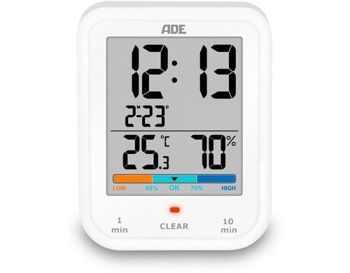 ADE Badezimmeruhr, Thermo-/Hygrometer,Weiss Zeitanzeige, Kunststoff, 9.3x2.3x11.5 cm