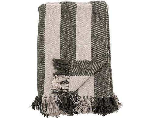 Bloomingville Wohndecke Jodina, 160x130 cm (LxB), Recycelte Baumwolle, Grün-Weiss