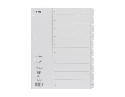 Biella Register Karton A4 1-10, 4Loch weiss, Fahnenstanzung verstärkt
