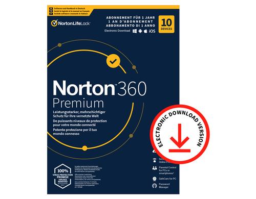 Norton 360 Premium Non-Subscription ESD, Vollversion, 10 PC, 1J, 75GB
