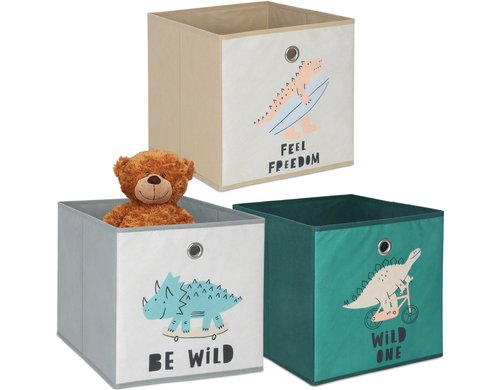 relaxdays Spielzeugbox Dino Sport 3 Stück