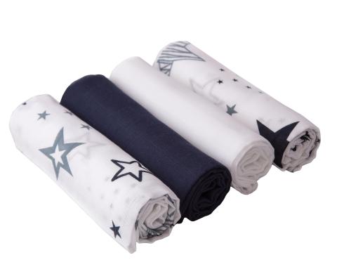Makian Mulltücher 80x80cm 4er Pack, Marine & Weiss Sterne