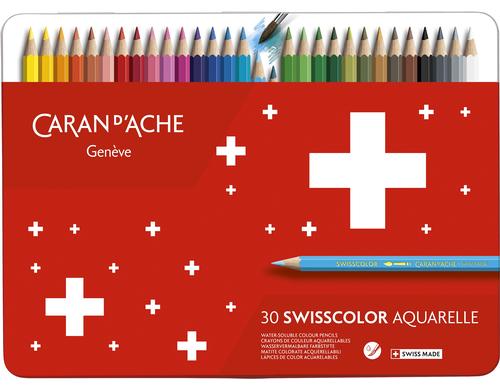 Caran dAche Farbstifte Swisscolor 30 Stk Wasservermalbar, Metallschachtel, FSC
