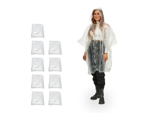 relaxdays Regenponcho 10-er Set, Transparent