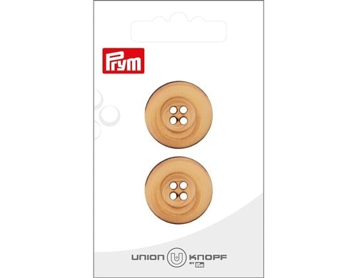 Bu Prym  Knopf Holzknopf 4-Loch 23 mm, Karte 2 Stüc, beige