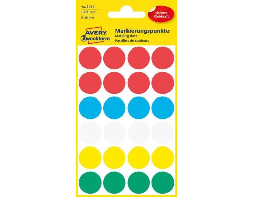 Avery Zweckform Markierungspunkte farbig Durchmesser 18mm, 4 Bogen/96 Etiketten