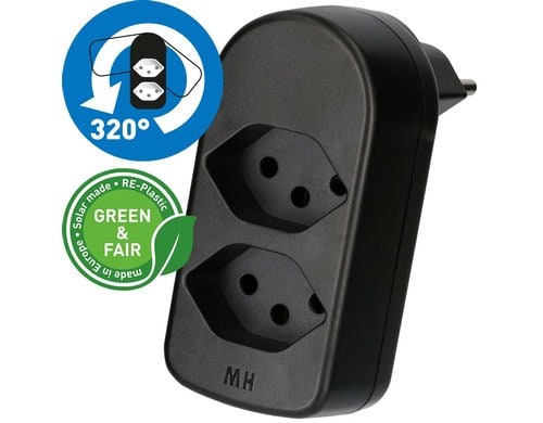 Abzweigstecker maxADAPT 2xT13, drehbar drehbar 320°, schwarz, Green & Fair