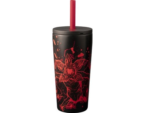 Bialetti Stranger Things Trinkbecher mit Trinkhalm, schwarz/rot 600ml