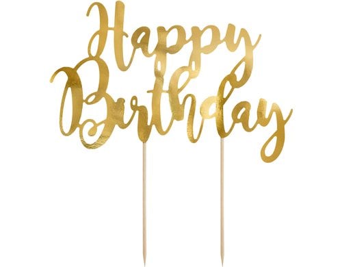 Partydeco Caketopper Happy Birthday gold, 22.5 cm