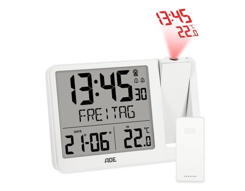 ADE digitale Funkuhr mit Projektion weiss