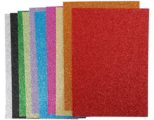 Creativ Company Moosgummi A4 Glitzer Diecke: 2 mm, 10 Bl. / Pck, farbig sortiert